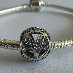 Authentic Pandora Silver Charm Initial Letter V